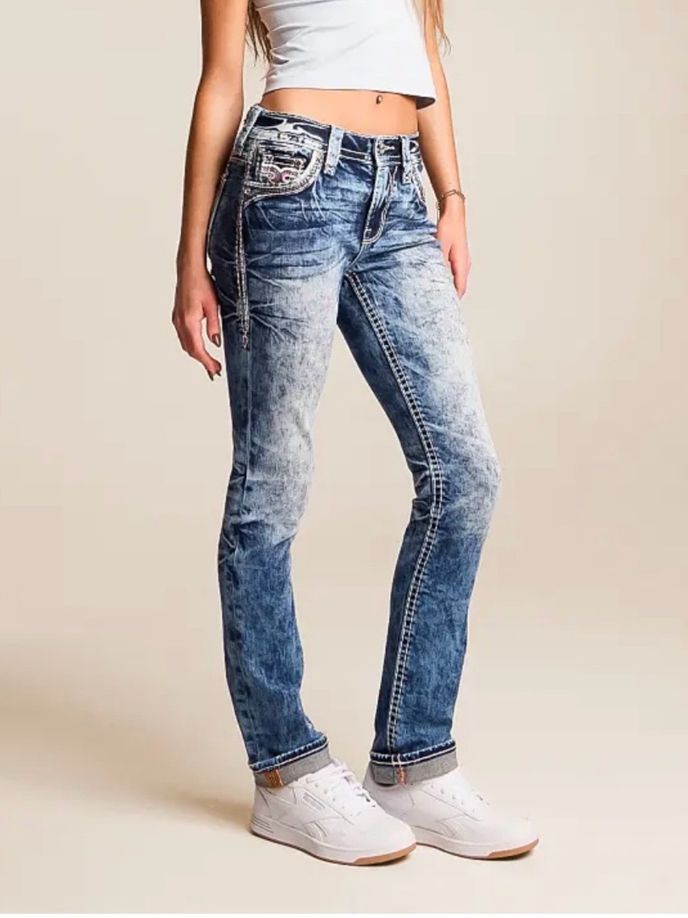 Rock Revival Lianna Women's Mid-Rise Acid Wash Blue Jeans